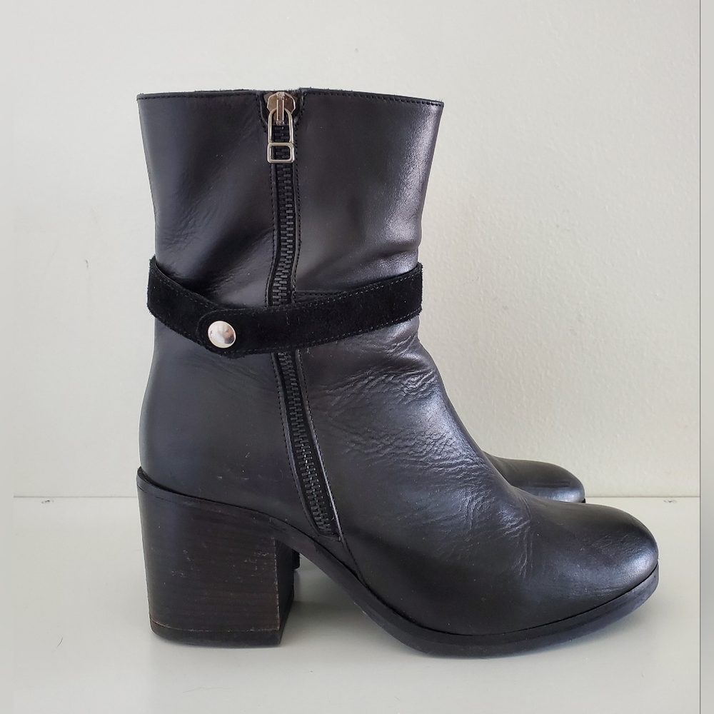 Coach and Four Black Leather Embellished Ankle Boots Sz9